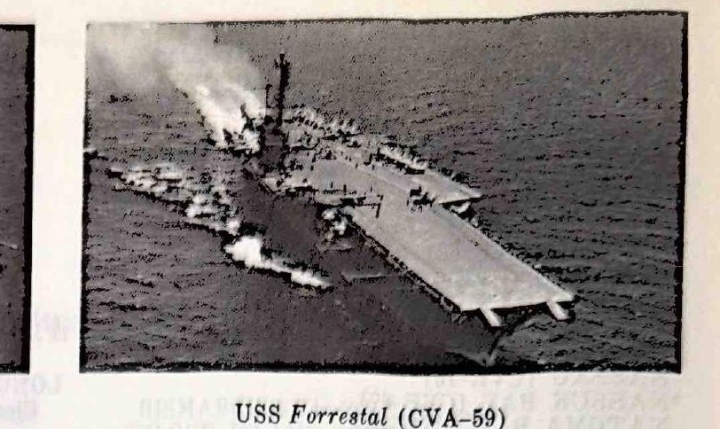 Forrestal (CVA-59) — U.S. Navy photograph reproduced in the Dictionary of American Naval Fighting Ships (public domain).
